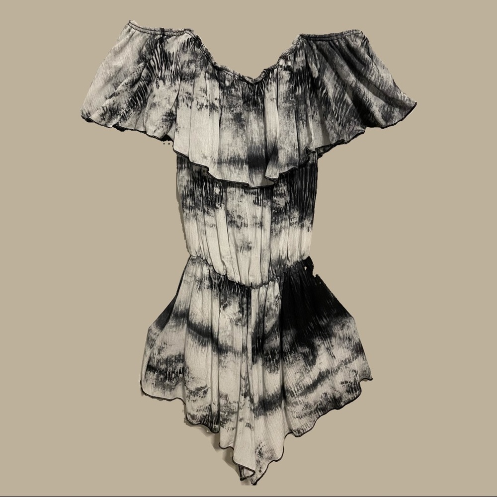 FASHION NOVA Black and White Tye Dye Romper